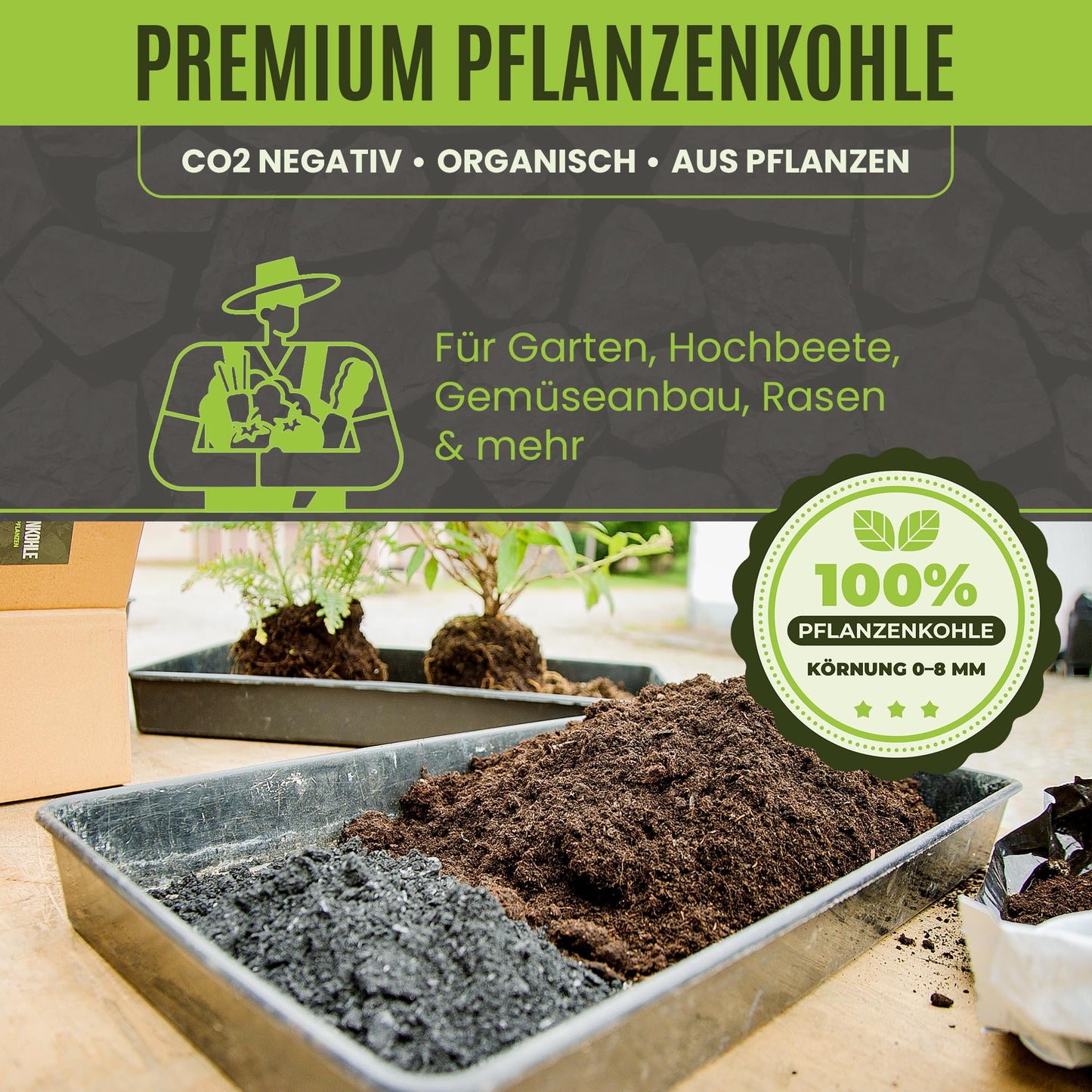 Premium Pflanzenkohle - Für Garten & Kompost