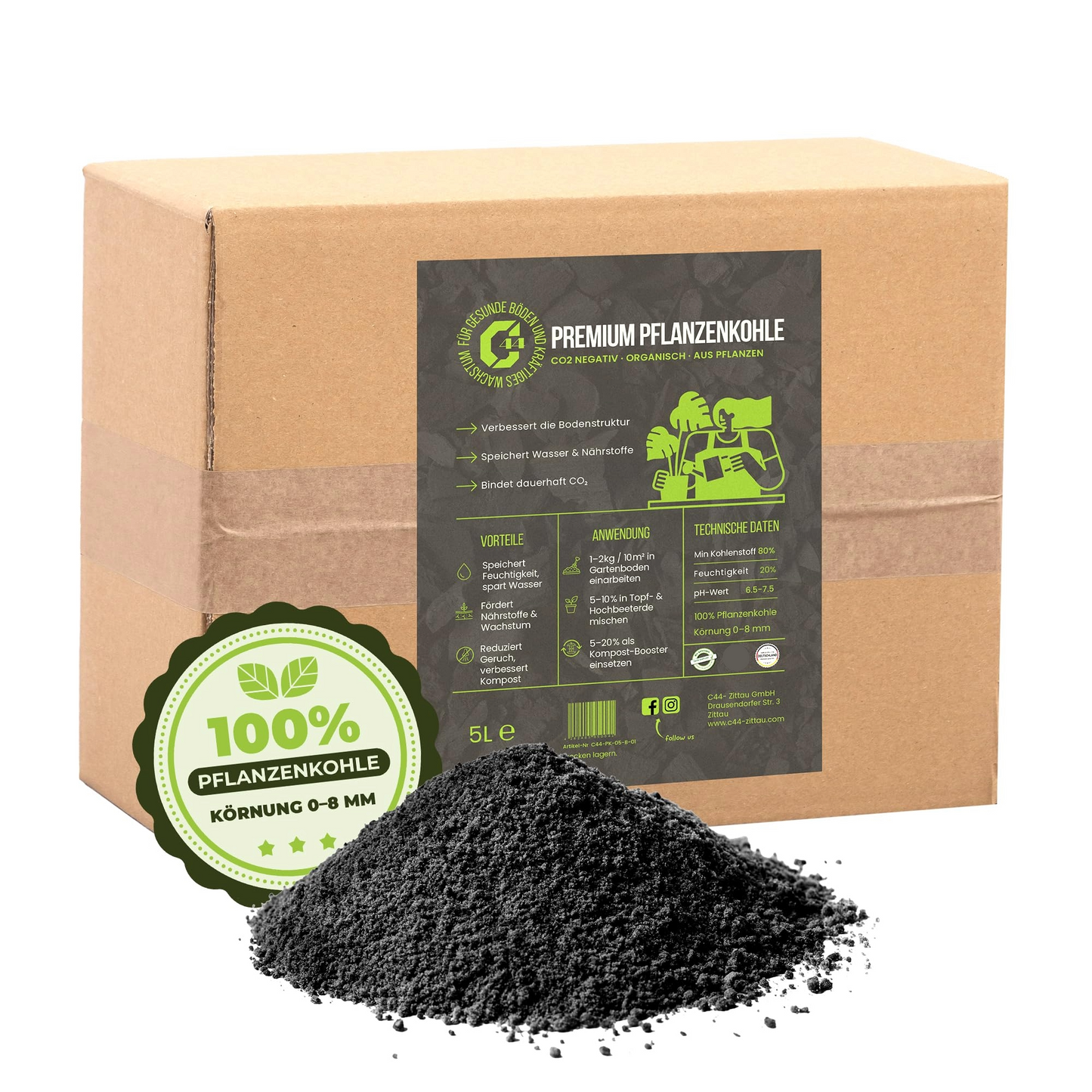 Premium Pflanzenkohle - Für Garten & Kompost