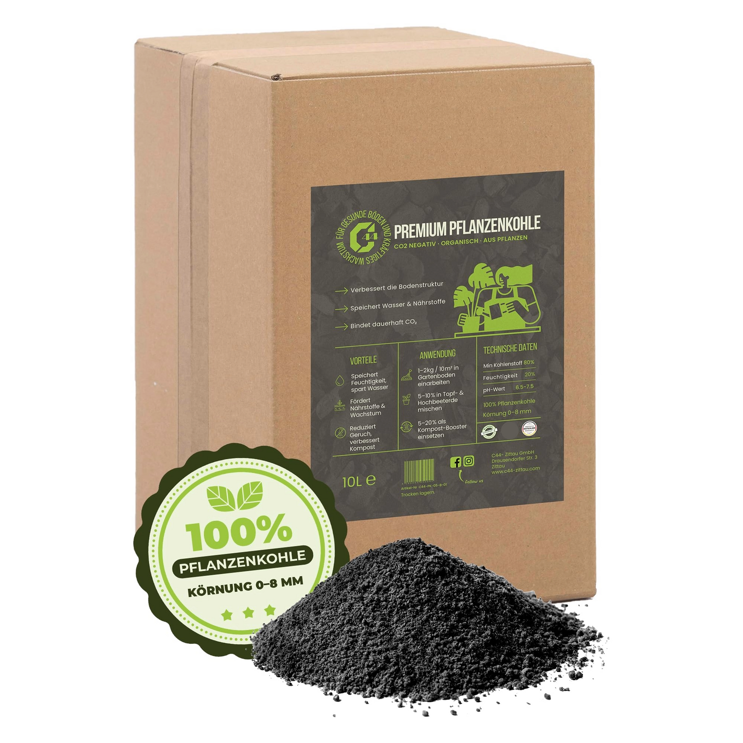 Premium Pflanzenkohle - Für Garten & Kompost