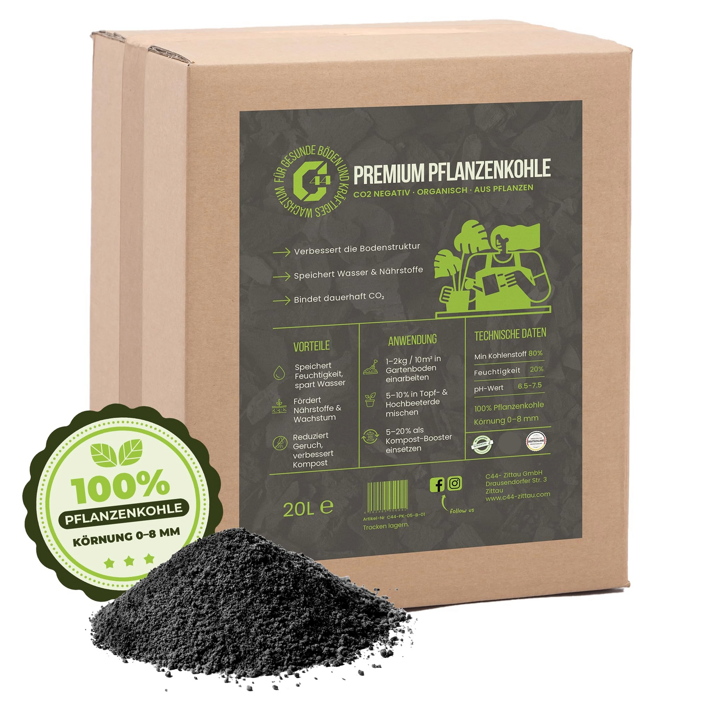 Premium Pflanzenkohle - Für Garten & Kompost