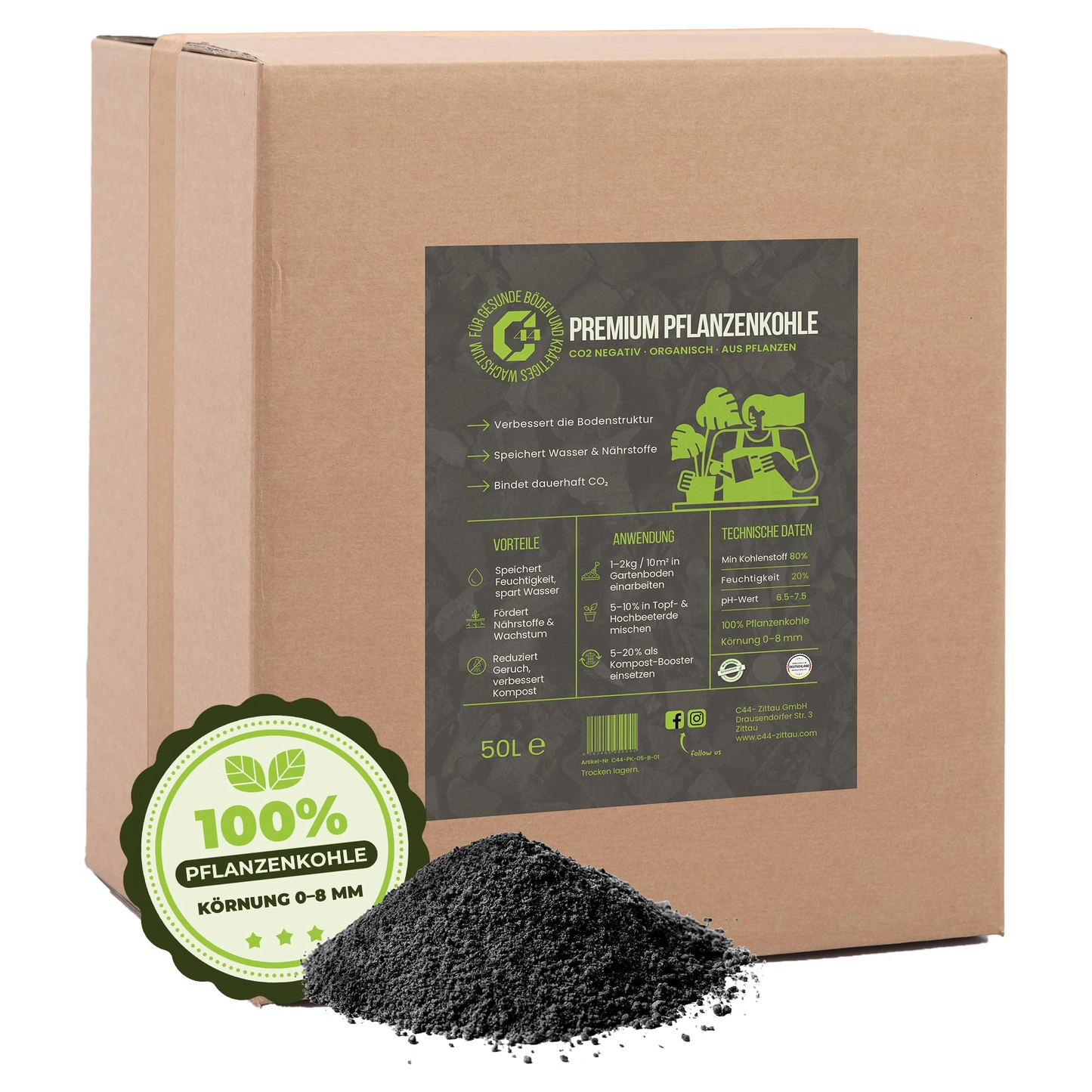 Premium Pflanzenkohle - Für Garten & Kompost